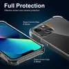 A clear phone case is shown on a dark background, highlighting its protective features for a phone's screen and camera. Produktbild-Vorschau