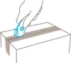 A hand is using a blue safety cutter to open a cardboard box sealed with tape. Anteprima dell’immagine prodotto