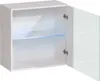 A white cabinet with a glass door and a glass shelf, illuminated by blue LED lights. Náhled obrázku produktu