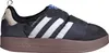 A side view of a black Adidas Puffylette sneaker with white stripes and a brown sole. Podgląd zdjęcia produktu