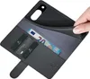 A hand is shown holding open a black leather wallet-style phone case, revealing a 20 Euro bill and credit cards inside. The phone case is designed to hold a Google Pixel 9. Produktbild-Vorschau