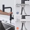 A person is installing a black kitchen faucet onto a countertop, with diagrams showing installation guidelines. Náhled obrázku produktu
