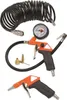 A set of air compressor accessories including a coiled hose, a tire inflator with a pressure gauge, and an air duster gun. Voir les images du produit