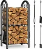 VOUNOT® Kaminholzregal mit 4 Kaminbesteck, Metall Produktbild-Vorschau 1
