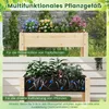 A split image showing a wooden raised garden bed. The top half displays potted plants, and the bottom half shows plants growing directly in the soil with water droplets. Podgląd zdjęcia produktu