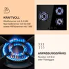 A collage of images showing a gas hob with flames, a close-up of a gas burner, and marketing text describing its features. Podgląd zdjęcia produktu