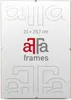 A product image of a frameless picture holder with branding and size information. Produktbild-Vorschau
