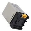 A close-up, angled view of an electronic relay module with a black base and a beige casing. Podgląd zdjęcia produktu