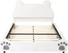 A white upholstered bed frame with a bear-shaped headboard and paw prints on the footboard, shown from the front. Náhľad obrázku produktu