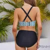 Bikini a Vita Alta Donna - Due Pezzi Nero Blu - Costume Anteprima dell’immagine prodotto 3