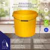 A yellow bucket with dimensions and certifications displayed. Voir les images du produit
