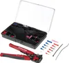 A tool kit with various electrical connectors and a crimping tool, laid out on a white background. Produktbild-Vorschau