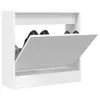 A white shoe cabinet with one drawer open, revealing shoes inside. Produktbild-Vorschau