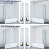 A collage of images showing a shower screen for a bathtub in various configurations and angles. Produktbild-Vorschau