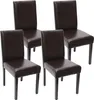 Four brown leather dining chairs are arranged in a group against a white background. Produktbild-Vorschau