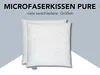 Two white pillows are shown against a light gray background with text above them. Produktbild-Vorschau