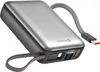 A silver and black power bank with attached cables and a digital display. Produktbild-Vorschau