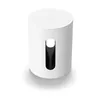A white cylindrical subwoofer is shown from a slightly elevated angle against a white background. Produktbild-Vorschau