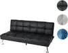 A black sofa bed is shown against a white background, with circular swatches of different colors (black, gray, blue) to the right. Produktbild-Vorschau
