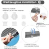 Diagrams and close-ups illustrating the tool-free installation of a pleated blind using suction cups. Produktbild-Vorschau