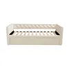 A cream-colored daybed with a tufted headboard and a slatted mattress base is shown from the front. Produktbild-Vorschau