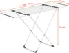 A white and gray foldable drying rack is shown against a white background with dimensions indicated by orange lines and text. Produktbild-Vorschau