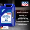 A blue plastic container of Liqui Moly 2-Takt-Motoröl is shown with marketing text on the right. Produktbild-Vorschau