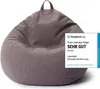 A grey beanbag chair is shown against a white background, with a review badge overlayed on the right side. Voir les images du produit