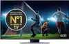 A television screen displaying a soccer game with promotional text. Produktbild-Vorschau