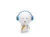A small white figurine with blue headphones and a gold microphone, standing against a white background. Produktbild-Vorschau