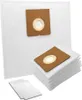 A stack of white vacuum cleaner bags with brown cardboard inserts and a single vacuum cleaner bag in the background. Produktbild-Vorschau