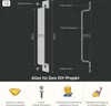 Diagrams and icons illustrating product dimensions, features, and benefits for DIY projects. Produktbild-Vorschau