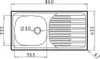 A top-down technical drawing of a sink with dimensions indicated. Produktbild-Vorschau