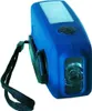 A blue hand-crank dynamo radio with a flashlight and a wrist strap, isolated on a white background. Náhľad obrázku produktu