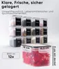 Transparenter rechteckiger Lebensmittelaufbewahrungsbehälter gefüllt mit roten Bonbons, mit den Maßen 15 cm x 10,5 cm x 9 cm mit Deckel und einem Etikett für 800 ml, 12x Náhľad obrázku produktu