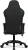 The back view of a black gaming chair with a logo on the back. Produktbild-Vorschau