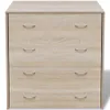 A front view of a light brown wooden dresser with four drawers. Podgląd zdjęcia produktu