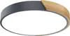 A circular LED ceiling light with a gray outer rim and a section of wood-grain texture. Voir les images du produit