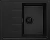 A top-down view of a black granite kitchen sink with a single basin and a drainer. Produktbild-Vorschau