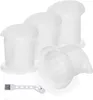 A set of four white vacuum cleaner filters and a small cleaning brush are arranged on a white background. Produktbild-Vorschau