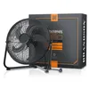 A black Brandson floor fan is shown in front of its packaging. Náhled obrázku produktu