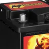 Close-up view of a car battery terminal and branding. Produktbild-Vorschau