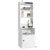 A white tall storage unit with shelves and a cabinet, against a white background. Produktbild-Vorschau