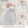 A collage of images showing a baby sleeping in a patterned sleeping bag. Produktbild-Vorschau