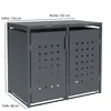 A gray metal trash can enclosure with two doors, shown from the front with dimensions indicated. Produktbild-Vorschau
