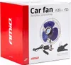 The image shows the retail packaging of a car fan. The front of the box displays the product image, brand name, and specifications. Anteprima dell’immagine prodotto