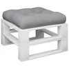 A white pallet with a gray cushion on top, isolated on a white background. Produktbild-Vorschau