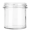 A clear glass jar with a threaded rim for a lid. Podgląd zdjęcia produktu