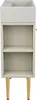 A white bathroom cabinet with a sink on top and two shelves below, supported by gold legs. Anteprima dell’immagine prodotto