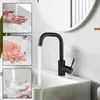 A collage of images showing a black faucet in use, including washing hands, rinsing a toothbrush, and filling a glass. Podgląd zdjęcia produktu